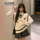 歐若婷雅 小個(gè)子連衣裙女裝2022春裝新款韓版學(xué)生時(shí)尚jk學(xué)院風(fēng)針織馬甲襯衫百褶裙鹽系減齡套裝裙子女 圖片色三件裝 S