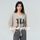 Basic House/百家好假兩件貓咪長袖針織衫早秋新款撞色上衣2025女 奶茶色 M