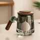 瓷牌茗茶具 一路有你茶杯茶水分離杯帶恒溫寶玻璃過濾辦公杯節(jié)日禮物 青灰沐云一葉菩提三件杯