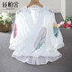 絲柏舍刺繡襯衫夏裝新款女時(shí)尚淑女五分袖寬松顯瘦文藝風(fēng)上衣 白底羽毛 S