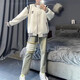 益帛（YIBO）牛仔褲男夏季新款美式高街貼布四條杠黃泥染做舊直筒系帶長褲子男 黃泥色 L【建議105-115斤】