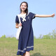 方糖姑娘初中生連衣裙青春少女裝學(xué)院風(fēng)高中學(xué)生海軍領(lǐng)收腰裙子夏裝新款 83076SC藏青色 M