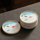 瓷牌茗茶具（cipaiming teaset）手繪陶瓷杯墊組合家用隔熱茶托墊小號羊脂玉茶具配件 羊脂玉手繪《戲魚(yú)》杯墊-6個(gè)裝