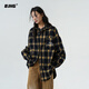 BJHG不計后果春季刺繡撞色復古格子襯衫男潮牌新款港風(fēng)寬松襯衣外套女 黃藍格紋 M