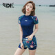 DK泳衣女分體韓國ins風(fēng)保守遮肚顯瘦溫泉運動(dòng)游泳裝 藏藍花 短袖短褲 M