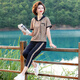 俞兆林媽媽洋氣短袖衛衣中年女裝夏裝時(shí)尚運動(dòng)服中老年夏季大碼休閑套裝 卡其 4XL (推薦130-140斤)