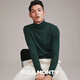 FULL MONTY高領(lǐng)套頭平紋基礎款毛衣男士輕商務(wù)休閑修身針織衫 深綠8641 M
