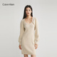 Calvin Klein Jeans秋冬女士?jì)杉炭顭艋\袖開(kāi)衫針織吊帶連衣裙J221671 ACF-牛乳白 L