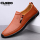 CLOHOO皮鞋男士夏季一腳蹬駕車(chē)豆豆鞋商務(wù)休閑鞋軟底透氣上班正裝鞋子男 紅棕色[皮鞋碼] 41