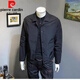 皮爾卡丹（pierre cardin）外套男夾克春秋季翻領(lǐng)韓版潮流修身帥氣上衣2025新款薄款茄克衫 黑色 XL(建議125-135斤)