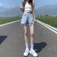 自由探戈高腰牛仔短褲女2025年新款寬松闊腿顯瘦字辣妹超短熱褲 淺藍(lán) L