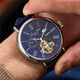 時(shí)光一百（TIME100）手表機械表飛輪全自動(dòng)多功能月相牛皮休閑男表生日送男友新年禮物 藍色