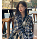 韓璐嬌（hanlujiao）格子襯衫女慵懶風(fēng)復(fù)古寬松2023新款小眾別致長袖襯衣開衫外套上衣 格子襯衫 L
