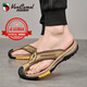 西域駱駝（VANCAMEL）男鞋新品男士人字拖夏天戶(hù)外夾趾拖鞋 真皮沙灘鞋手工時(shí)尚休閑舒 卡其色 43【標準皮鞋碼】