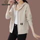 沐依琳連帽開(kāi)衫外套女春裝2025秋季新款韓版時(shí)尚外搭拉鏈毛衣帶帽針織衫 米色 S 80/95斤