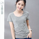 艾路絲婷短袖T恤女夏裝新款上衣韓版修身純色體恤TX3561 圓領(lǐng)灰色 L