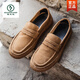 啄木鳥(niǎo)男士新款潮流時(shí)尚樂(lè )福鞋2026反絨真皮豆豆鞋一腳蹬軟底休閑皮鞋男 棕色 39