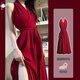VEOX欲風(fēng)紅色掛脖連衣裙女2025早秋新款御姐v領(lǐng)收腰綁帶修身中長(cháng)裙 紅色  M 【90-108斤】