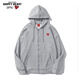 查爾斯桃心開(kāi)衫連帽衛衣男女情侶同款春秋薄款寬松休閑拉鏈外套 花灰色 L 