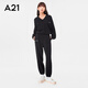 A21春秋時(shí)尚運動(dòng)女裝高級感運動(dòng)套裝寬松休閑v領(lǐng)衛褲衛衣兩件套 黑色 M