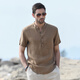 漢絮輕柔透氣短袖亞麻襯衫男士文藝休閑上衣薄款立領(lǐng)麻料襯衣 卡其色 S