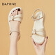 達(dá)芙妮（DAPHNE）涼鞋女夏外穿夏季新款女鞋一字帶羅馬沙灘鞋 米色 跟高3cm 37 標(biāo)準(zhǔn)碼