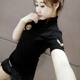蘭威費雷秋冬新款女T恤短袖白上衣韓版修身顯瘦高領(lǐng)半袖百搭打底衫潮86547 黑色 2XL