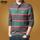 JEEP SPIRIT2023長(zhǎng)袖t恤男士春秋季棉修身休閑翻領(lǐng)條紋Polo男裝 灰綠  3XL 【建議175-190斤】