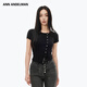 ANN ANDELMAN官方直營不對稱短袖修身小開衫短袖修身毛針織外套女 黑色 S