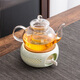 康韻 花草茶具煮茶保溫花茶耐熱玻璃茶壺陶瓷溫茶爐蠟燭加熱底座家用茶壺溫茶器 06款玲瓏底座（青）帶燭托+花茶壺