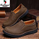 西域駱駝（VANCAMEL）西域 男鞋休閑皮鞋男寬頭大頭鞋真皮圓頭工裝鞋實(shí)心底一腳蹬 8807 暗棕色 套腳 41
