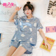 仙之儀睡衣女夏季短袖短褲卡通可愛(ài)仿真絲休閑韓版冰絲家居服兩件套裝 V領(lǐng)北極熊 藍色 M