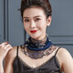 圍脖女薄款春秋防曬桑蠶絲脖子假領子真絲圍巾套頭假領子護頸脖套 藏藍白花
