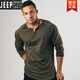 JEEP SPIRIT品質(zhì)輕奢春季運動(dòng)長(cháng)袖男復古亨利衫運動(dòng)休閑亨利領(lǐng)棉質(zhì)T恤打底衫 軍綠色 XL