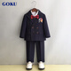 GOKU男童西裝禮服新款秋冬花童婚禮服演出服中小童英倫表演服寶寶周歲 藍西裝+馬甲+褲子+襯衫+領(lǐng)結胸花 90 （建議體重20-25斤）
