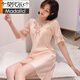 莫代爾睡衣女2025年新款仿絲綢冰絲睡裙性感夏季薄款蕾絲短袖大碼家居服 06款-杏色 M 160 【80-100斤】