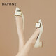 達芙妮粗跟單鞋女2025新款一腳蹬樂(lè )福小皮鞋套腳尖頭高跟鞋工作職業(yè)女鞋 米色BN4622101057 37