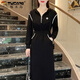 啄木鳥(niǎo)連帽衛衣連衣裙女中長(cháng)款2025年秋裝新款休閑時(shí)尚小個(gè)子黑色t恤裙 黑色 M 100-110斤
