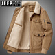 JEEP SPIRIT棉衣男2026秋冬新款燈芯絨加厚棉服中年爸爸裝羊羔絨保暖外套男士 卡其色 3XL140-160斤