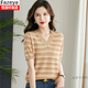 彩羊恒源祥夏裝上衣t恤短袖女中年2023新款年輕夏季冰絲條紋 駝色 S (85-95斤)