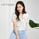 金苑（JINYUAN） 金苑襯衫女夏季新款娃娃領(lǐng)系帶上衣法式印花小衫A222101 白色 S(160/84A)