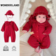 小屁孩兒夢(mèng)游仙境女寶寶紅色衣服秋裝嬰兒連體衣春秋款嬰幼兒秋季滿月百天公主爬服 紅色連體衣#滿月百天服# 66cm#建議11-15斤#