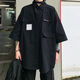 蘭威費雷黑色短袖襯衫女學(xué)生韓版寬松夏季中長款半袖工裝襯衣外套女 黑色 L 【110-130斤】