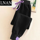 LNAN休閑運動(dòng)褲女學(xué)生春秋新款韓版百搭潮冬季加絨寬松顯瘦束腳衛褲 黑色【加絨】 M 建議80-99斤