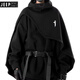JEEP SPIRIT社牛重工斗篷衛衣男國潮機能高領(lǐng)披風(fēng)寬松連帽假兩件套頭情侶外套 黑色斗篷衛衣 M 16080A