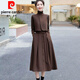 皮爾卡丹（pierre cardin）長袖新款氣質(zhì)名媛女神范馬甲套裝裙子套裝2025春秋遮肉連衣裙女針 咖色 XL(建議115-125斤 高品質(zhì))