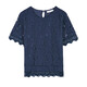 艾格2024夏春季新款時(shí)尚休閑百搭寬松鏤空女士短袖T恤E32 藏青色 36S