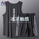 艾倫伯頓（Alen Botun） 運動(dòng)套裝男夏季背心短褲寬松冰絲速干無(wú)袖T恤健身跑步籃球服上衣 黑+黑【冰絲套裝】 3XL(190-220)斤