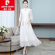 皮爾卡丹（pierre cardin）新中式旗袍改良版雪紡連衣裙中國(guó)風(fēng)女裝春夏禪意茶服仙氣白色長(zhǎng)裙 白色 XL