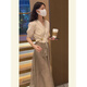 春麗珠新款連衣裙女裝2024夏季韓版氣質(zhì)顯瘦短袖法式小個(gè)子套裝裙子夏天 杏色上衣+咖色裙子 M(建議100-110斤)